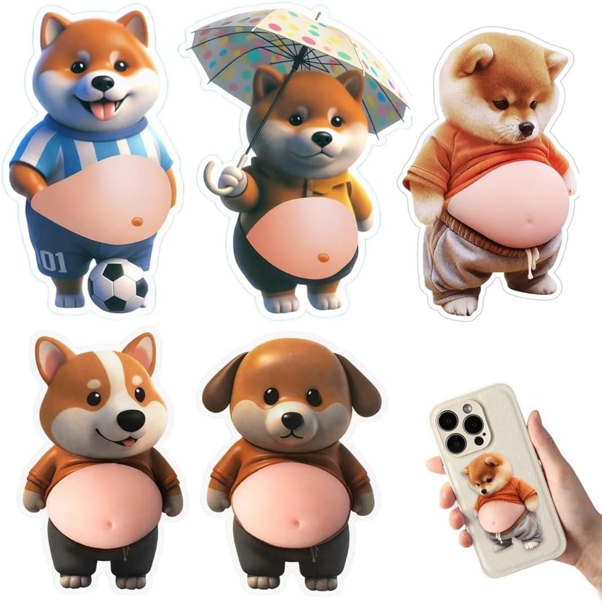Vloerdeurstoppers in de vorm van een bruine Shiba Inu-kop, antislipstickers voor deuren en smartphones, 5 stuks
