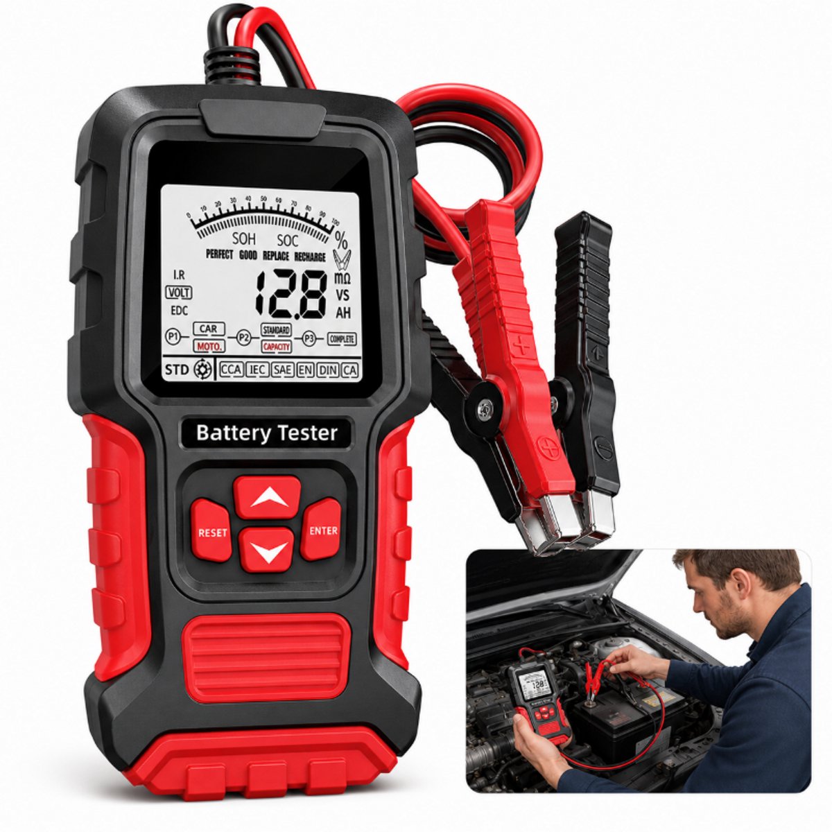 Batterijtester auto- Accu tester 12V 24V- Accudiagnose Tool -Storing Verwijderen – Auto Uitlezen –Voor Motor,Scooter,Boot,Camper