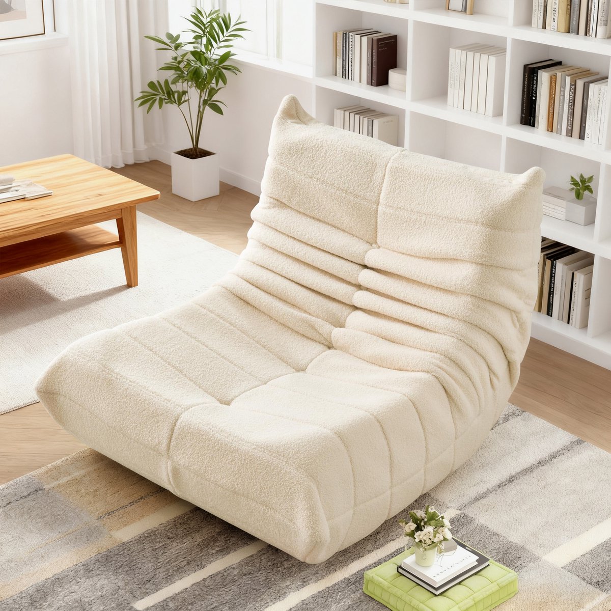 DESMIU Zitzakstoel Met Rugleuning - XXL Loungestoel Voor Lezen En Ontspannen - Voor Woonkamer, Slaapkamer En Studiehoek - Polyester En Schuim - Beige