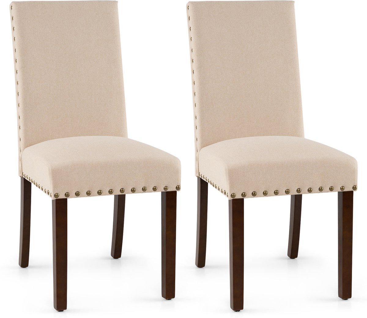 SureDeal® - Eettafel - Eetkamerstoelen Comfortabele Gestoffeerde - Rugleuning Houten Poten - 67x44,5x96 cm - Beige