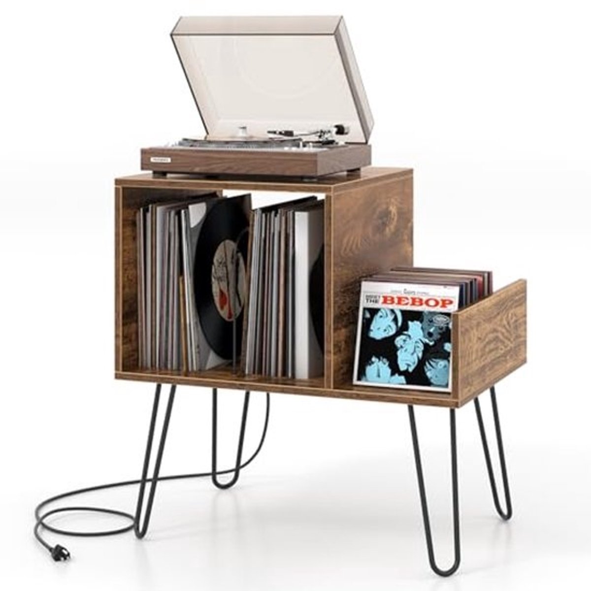 Draaitafel met Laadstation en Opbergruimte voor Vinyl en Boeken