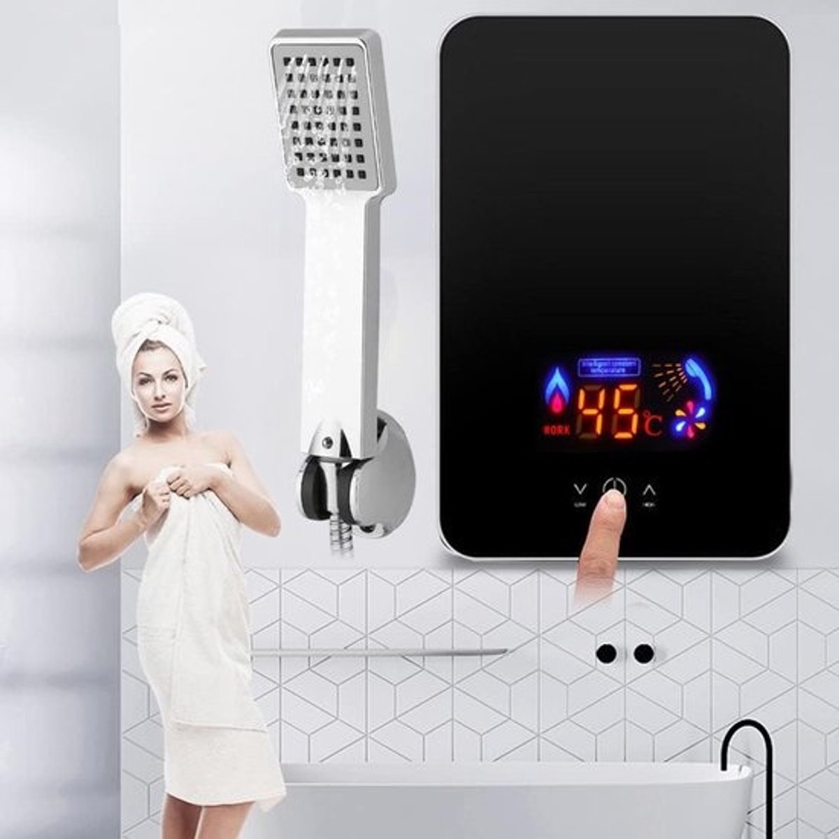 Elektrische Waterverwarmer - Directe Boiler - Warm Water Creëren - Instelbare Temperatuur - 6500 Watt - Zwart