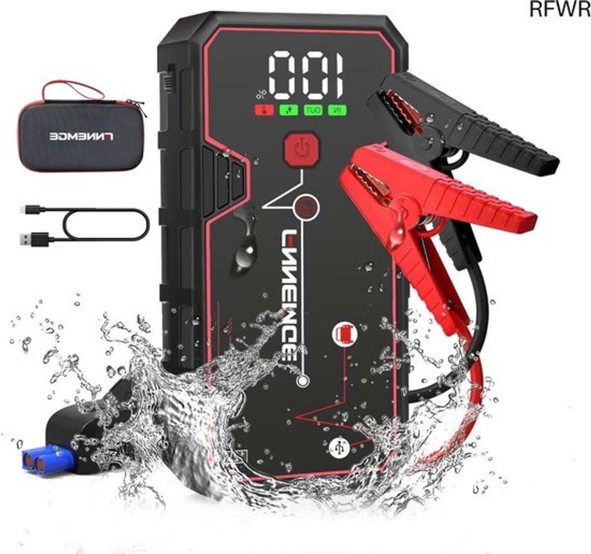 RFWR® Draagbare Auto Starthulp Powerbank 5000A 23800mAh met LED-lamp en LCD-scherm
