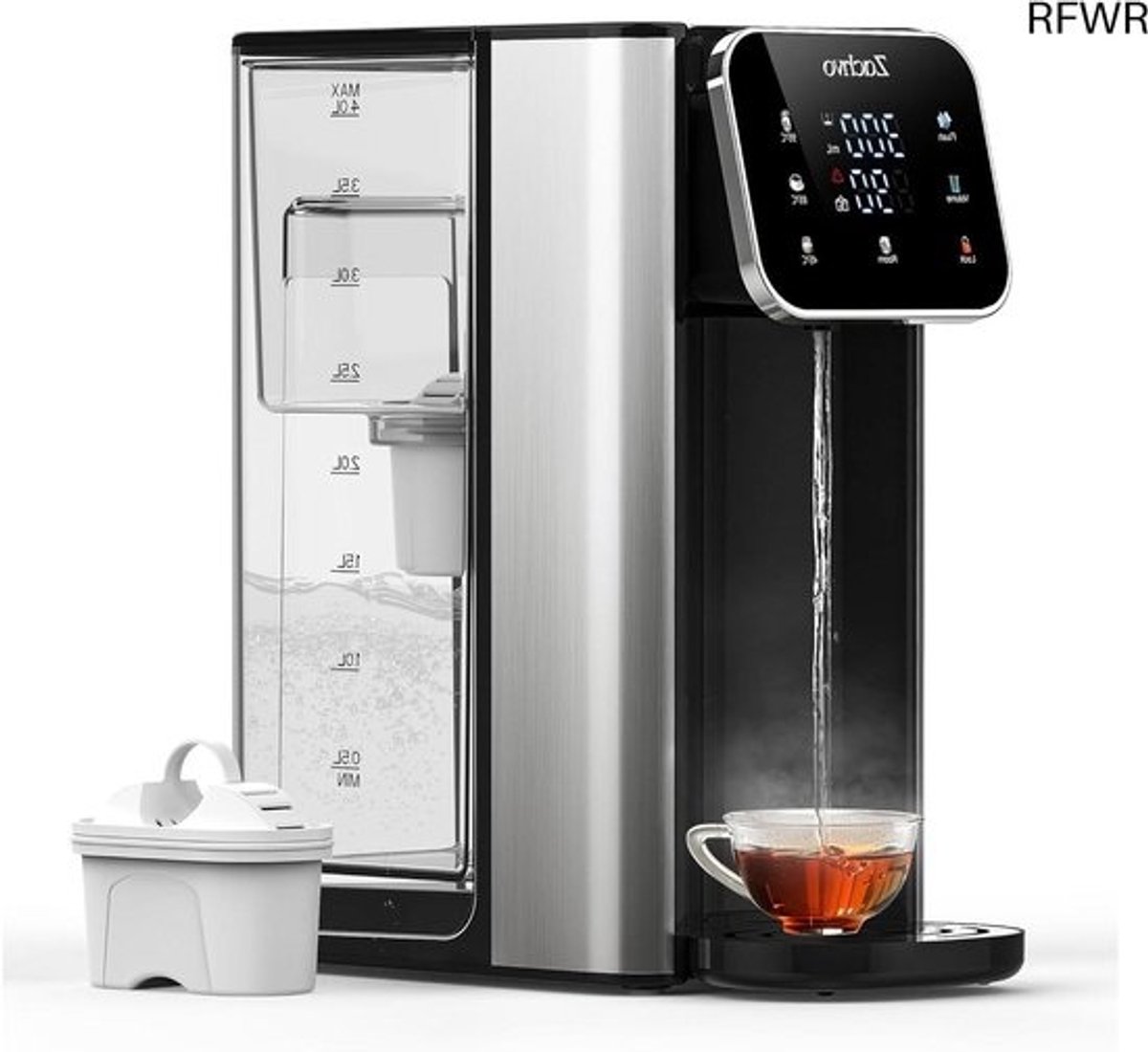 RFWR® Warmwaterdispenser met 4 temperatuurniveaus en 3 waterhoeveelheden, compact en energiezuinig, ideaal voor keuken en kantoor