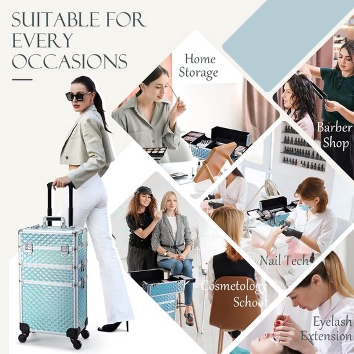 3-in-1 Make-up Trolley en Cosmetica Koffer met Wielen