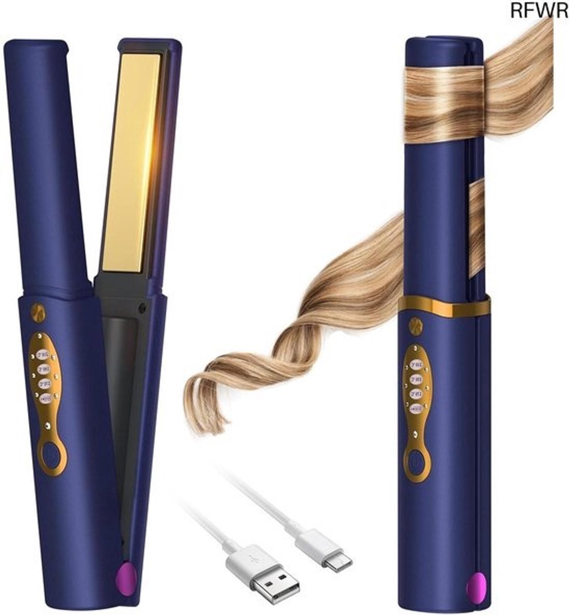 RFWR® Draadloze Titanium Stijltang en Krultang - 2-in-1 met Oplaadbare Batterij - Ideaal voor Reizen