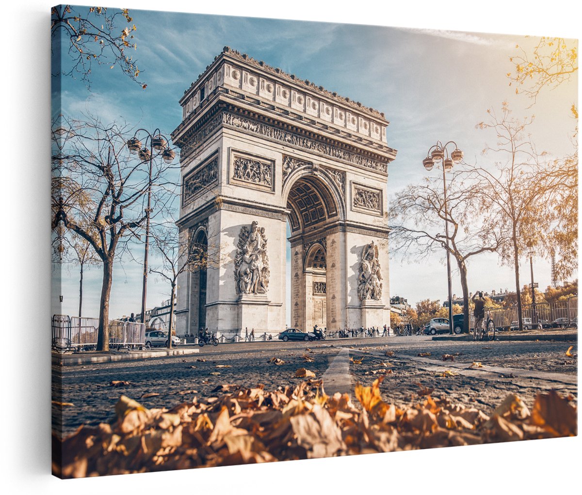 Artaza Canvas Schilderij Arc De Triomphe In Parijs Tijdens De Herfst - 180x120 cm - Groot - Foto Op Canvas - Wanddecoratie Woonkamer