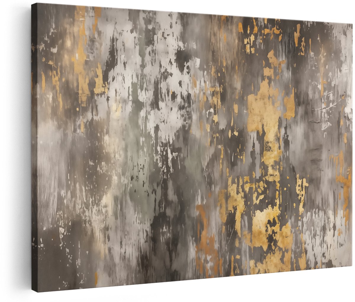 Artaza Canvas Schilderij Grijze en Gouden Verf op een Muur - 180x120 cm - Groot - Wanddecoratie Woonkamer - Schilderijen - Muurdecoratie