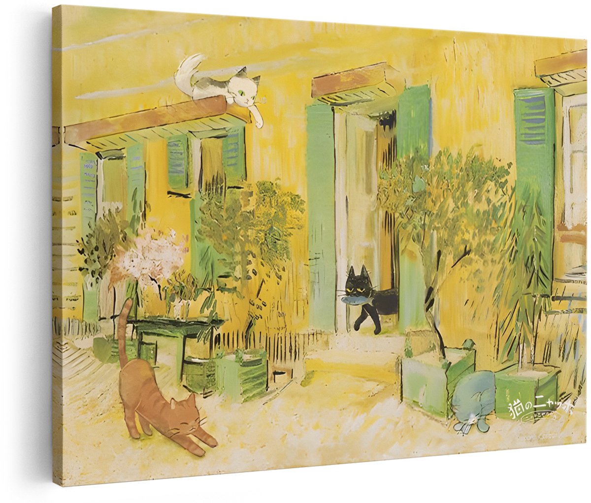 Artaza Canvas Schilderij Katten - 180x120 cm - Groot - Wanddecoratie Van Gogh - Muurdecoratie Dieren - Schilderijen Op Canvas Geel