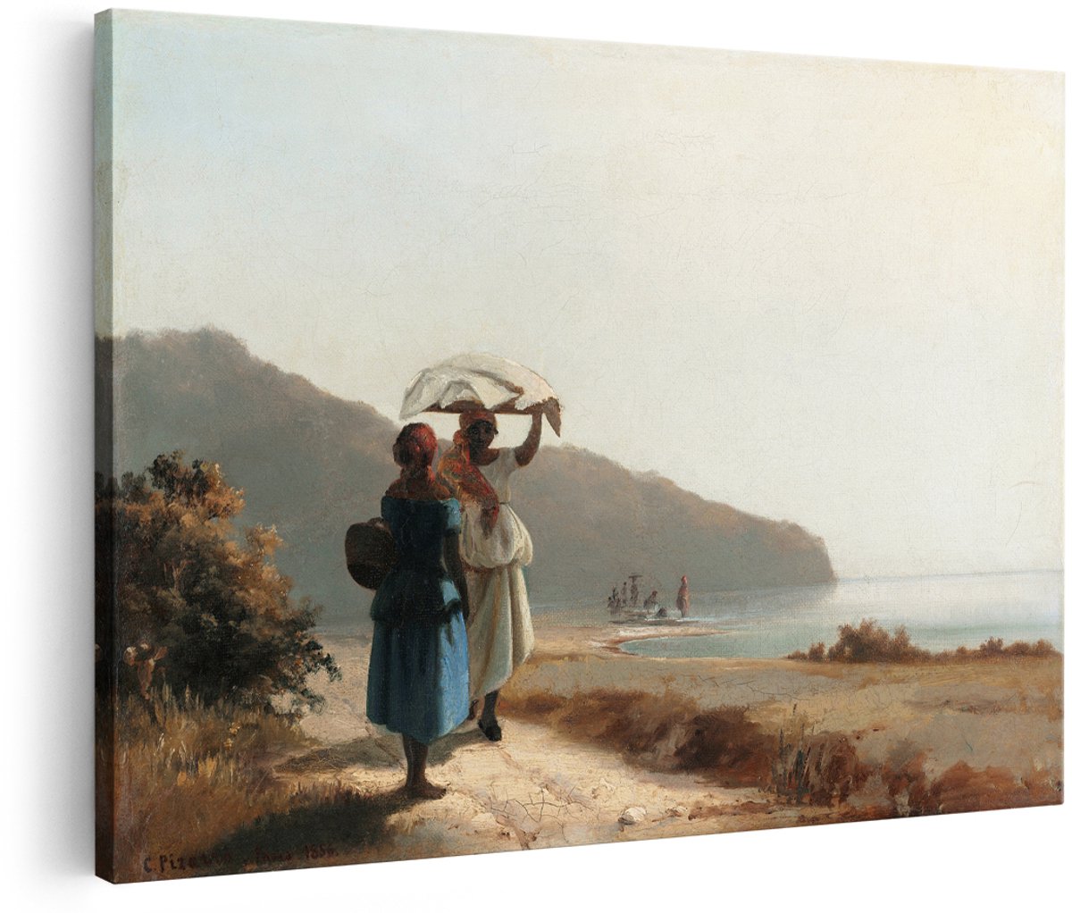 Artaza Canvas Schilderij Afrikaanse Vrouwen - 180x120 cm - Groot - Wanddecoratie Zee - Muurdecoratie Landschap Pissarro - Decoratie Kust