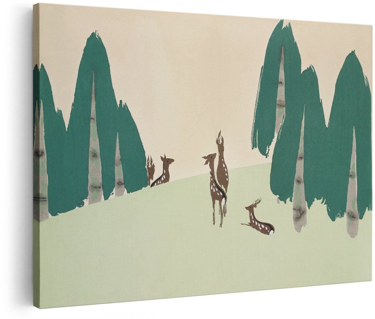 Artaza Canvas Schilderij Hert - 180x120 cm - Groot - Wanddecoratie Japandi - Muurdecoratie Bos - Schilderijen Op Canvas Natuur
