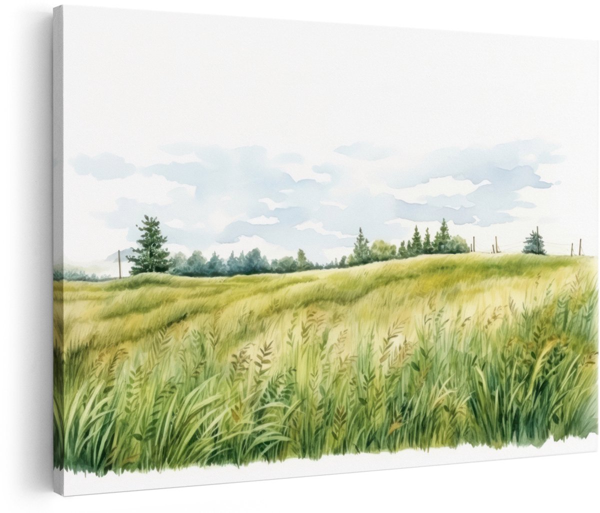 Artaza Canvas Schilderij Landschap - 180x120 cm - Groot - Wanddecoratie Natuur - Muurdecoratie Landelijk - Decoratie Weide Bomen - Schilderijen Op Canvas