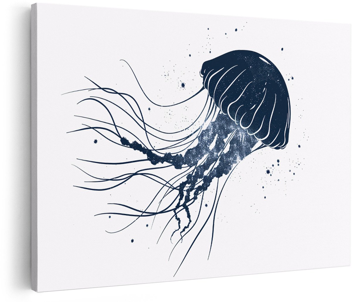 Artaza Canvas Schilderij Kwal - 180x120 cm - Groot - Wanddecoratie Abstract - Muurdecoratie Dieren - Decoratie Zee - Donkerblauw