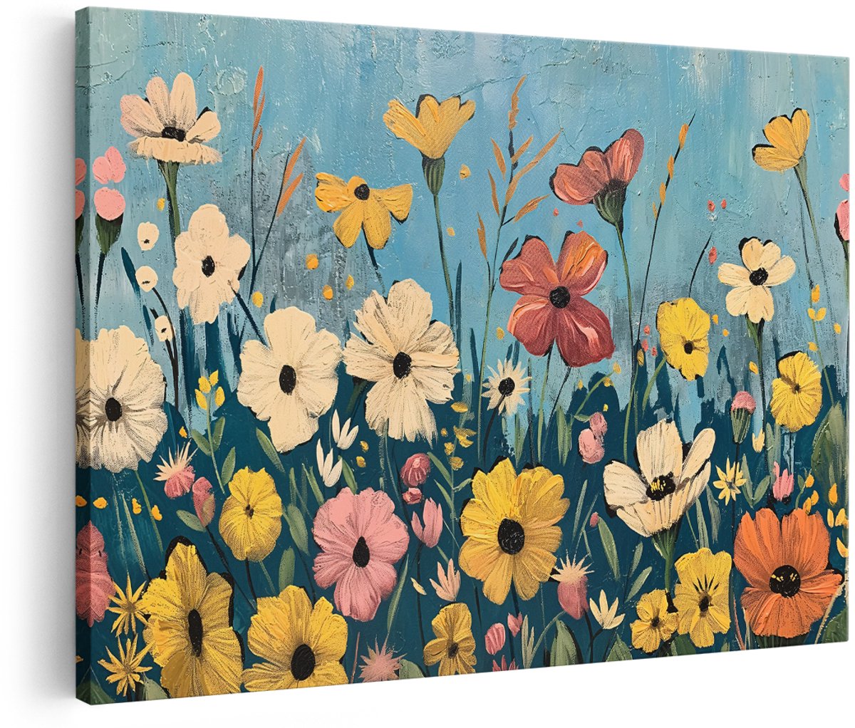 Artaza Canvas Schilderij Bloemen - 180x120 cm - Groot - Wanddecoratie Bloemenveld - Muurdecoratie Kleurrijk Schilderij - Decoratie Natuur Woonkamer