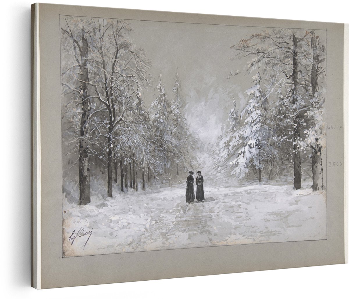 Artaza Canvas Schilderij Winterlandschap - 180x120 cm - Groot - Wanddecoratie Besneeuwd Bos - Muurdecoratie Vintage - Decoratie Bomen - Grijs