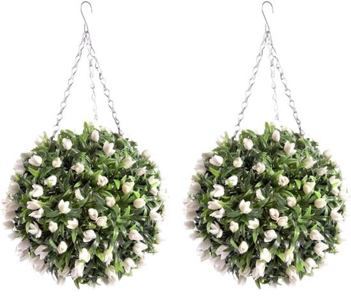 Kunst Tulp Ballen - Hangende Decoratie - Buiten Decoreren - Onderhoudsvrij UV Bestendig - 28 cm Diameter - Wit