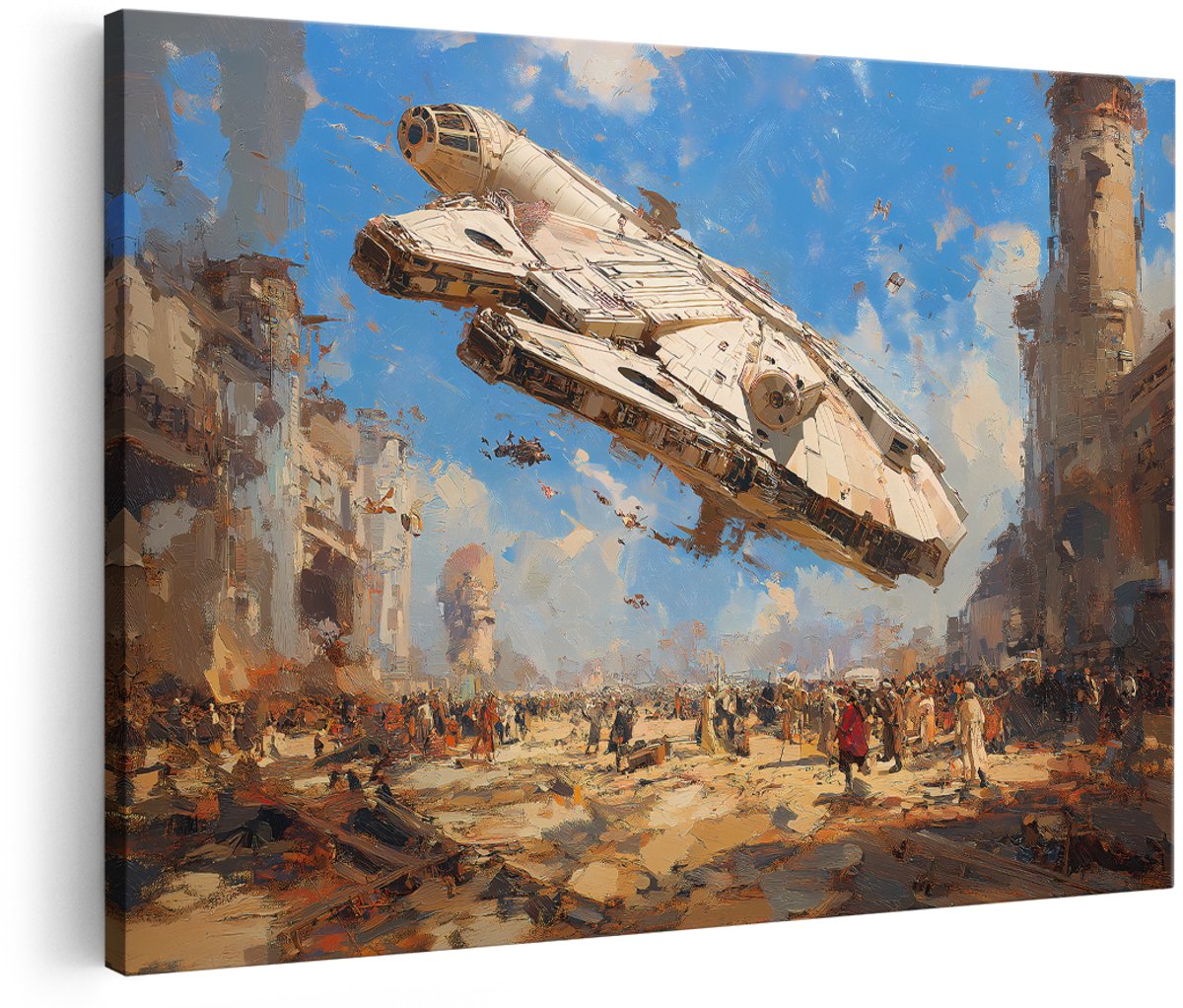 Artaza Canvas Schilderij Ruimteschip Star Wars - 180x120 cm - Groot - Wanddecoratie Film - Muurdecoratie Sci-Fi Stad - Schilderijen Op Canvas