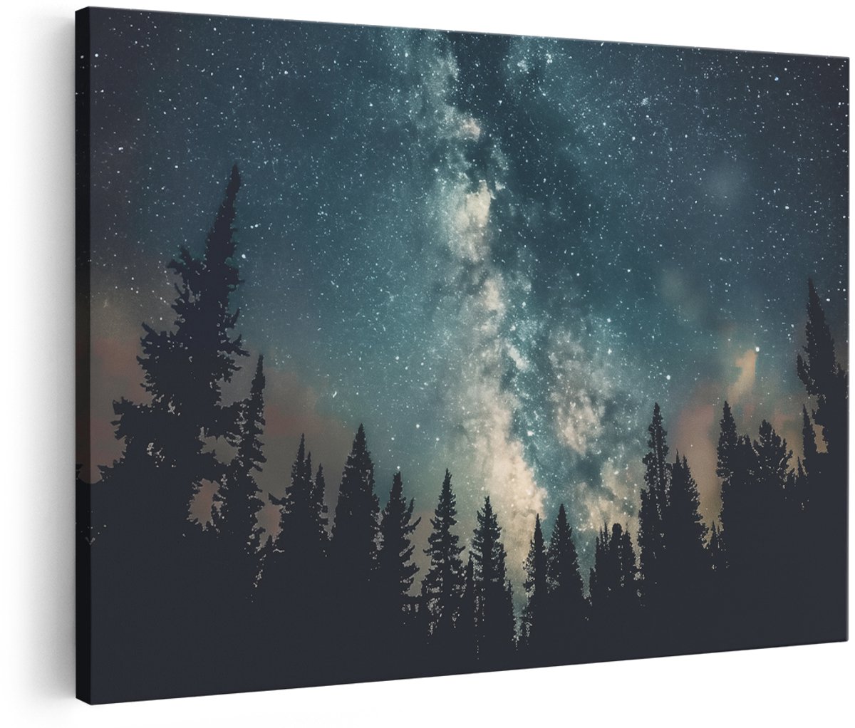 Artaza Canvas Schilderij Melkweg aan de Nachtelijke Hemel - 180x120 cm - Groot - Wanddecoratie Woonkamer - Schilderijen - Muurdecoratie