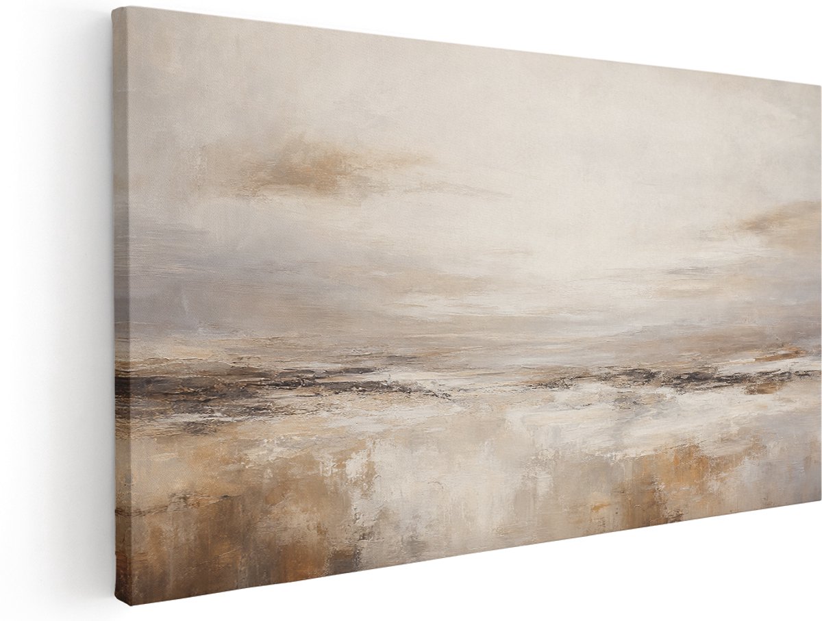 Artaza Canvas Schilderij Abstract Landschap - Grijs En Bruin - 180x90 cm - Groot - Wanddecoratie Woonkamer - Schilderijen - Muurdecoratie