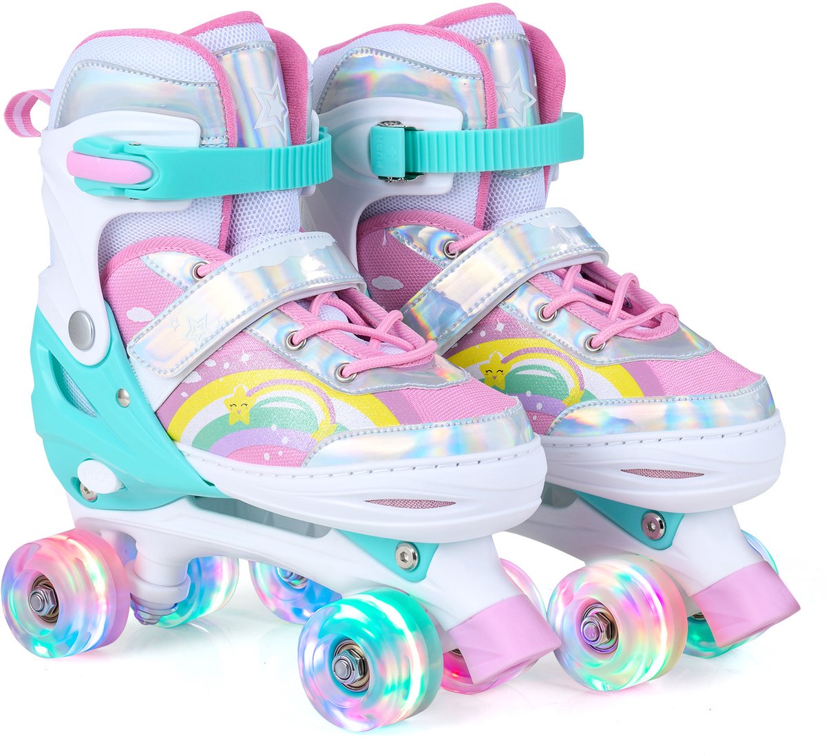 SureDeal® - Sportspeelgoed - Rolschaatsen Kinderrolschaatsen - Verstelbare Maten - LED verlichtingswielen Quad - 30x11x24 cm - Roze