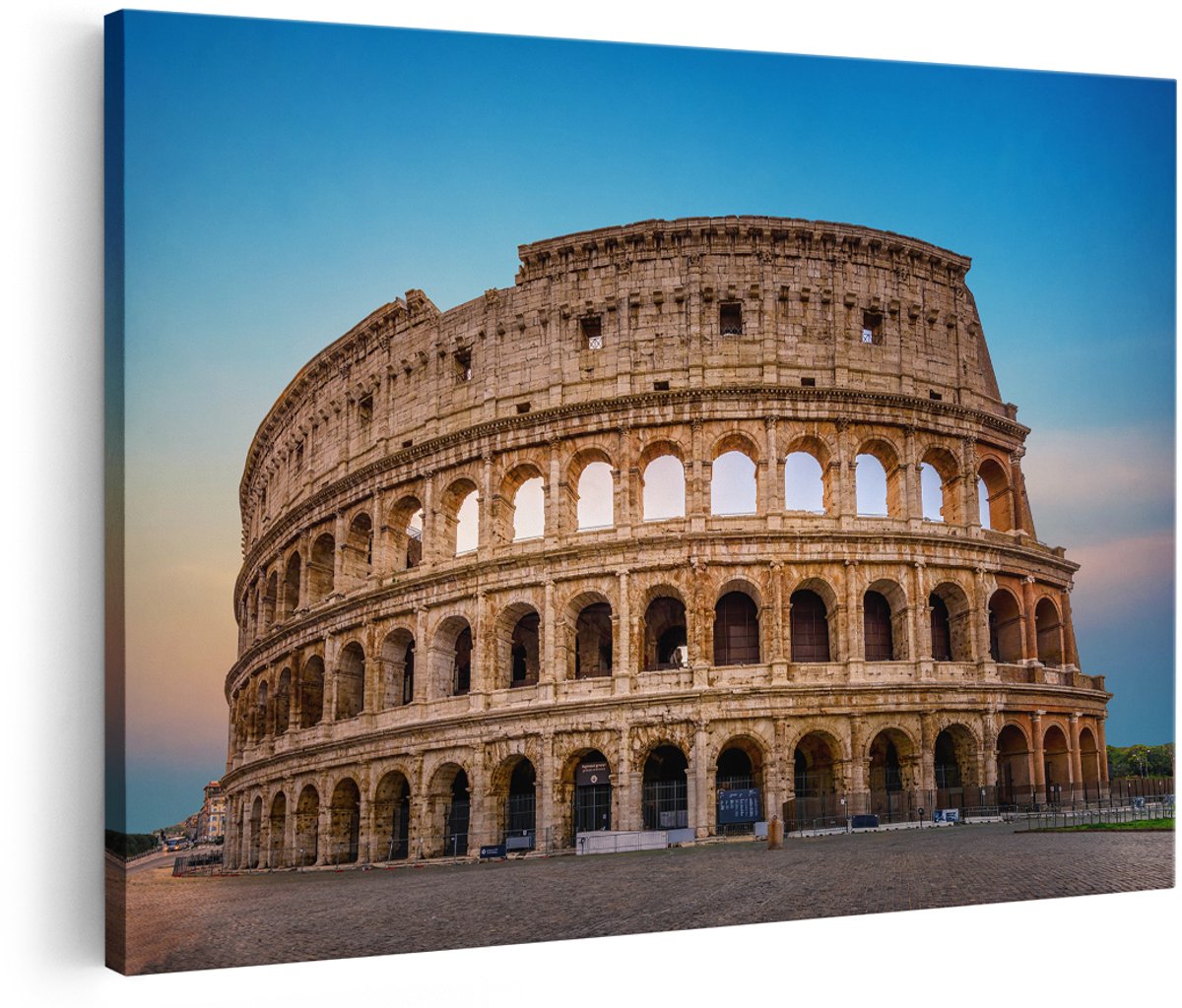 Artaza Canvas Schilderij Colosseum in Rome met de Blauwe Lucht - 180x120 cm - Groot - Wanddecoratie Woonkamer - Schilderijen - Muurdecoratie