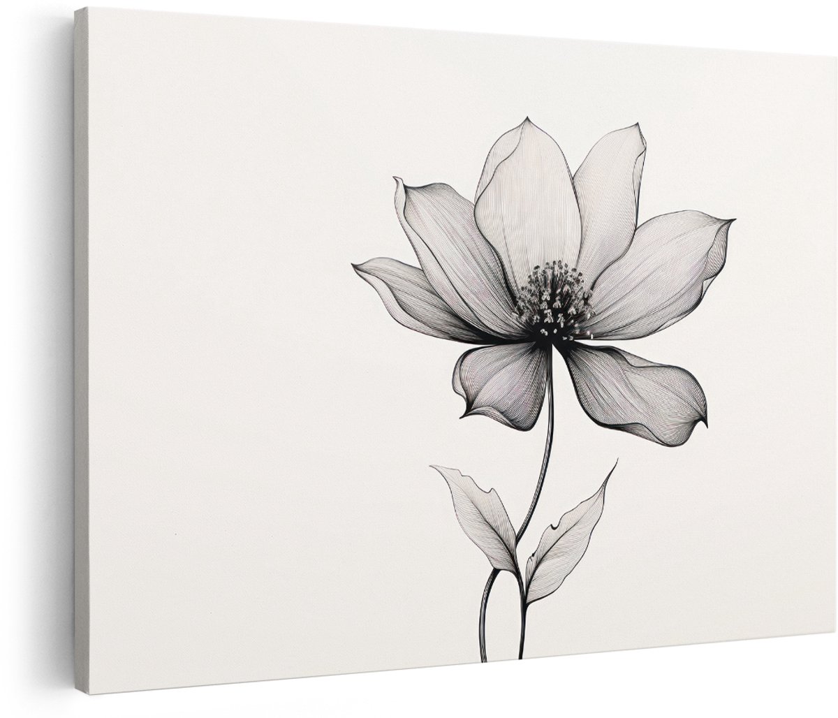 Artaza Canvas Schilderij Bloemen - 180x120 cm - Groot - Wanddecoratie Line Art - Muurdecoratie Zwart Wit - Decoratie Bloem - Schilderijen Op Canvas