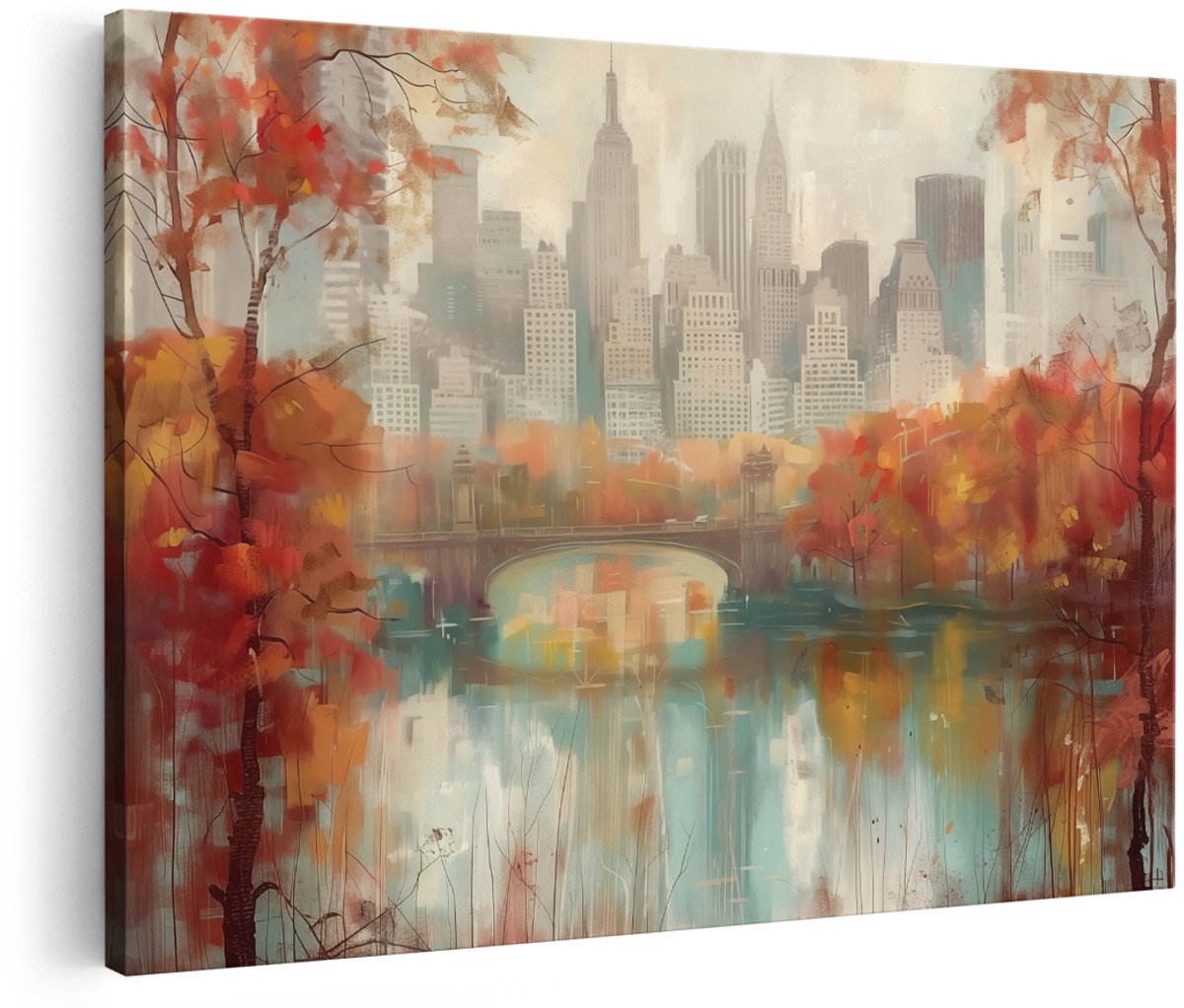 Artaza Canvas Schilderij Skyline van New York in de Herfst - New York - 180x120 cm - Groot - Wanddecoratie Woonkamer - Schilderijen - Muurdecoratie