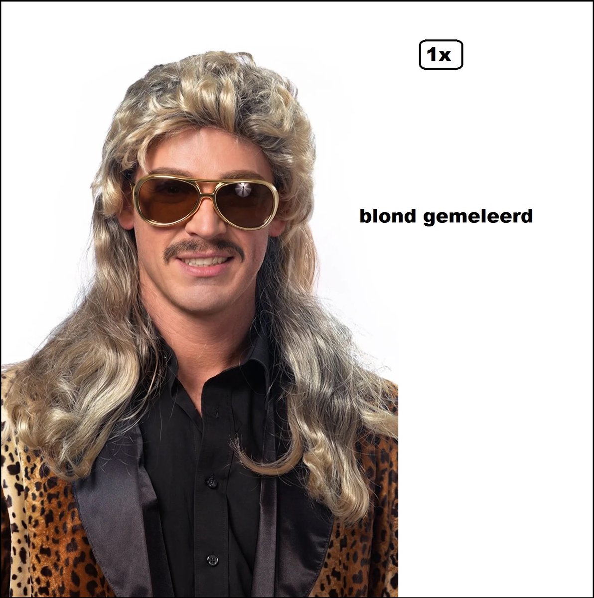 Pruik Johnboy blond gemeleerd - Themafeest festival lang haar pimp