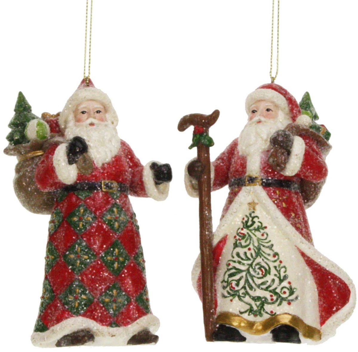 2x Ornament Kerstman met kerstboom in zak, 2ass 7x5x12cm