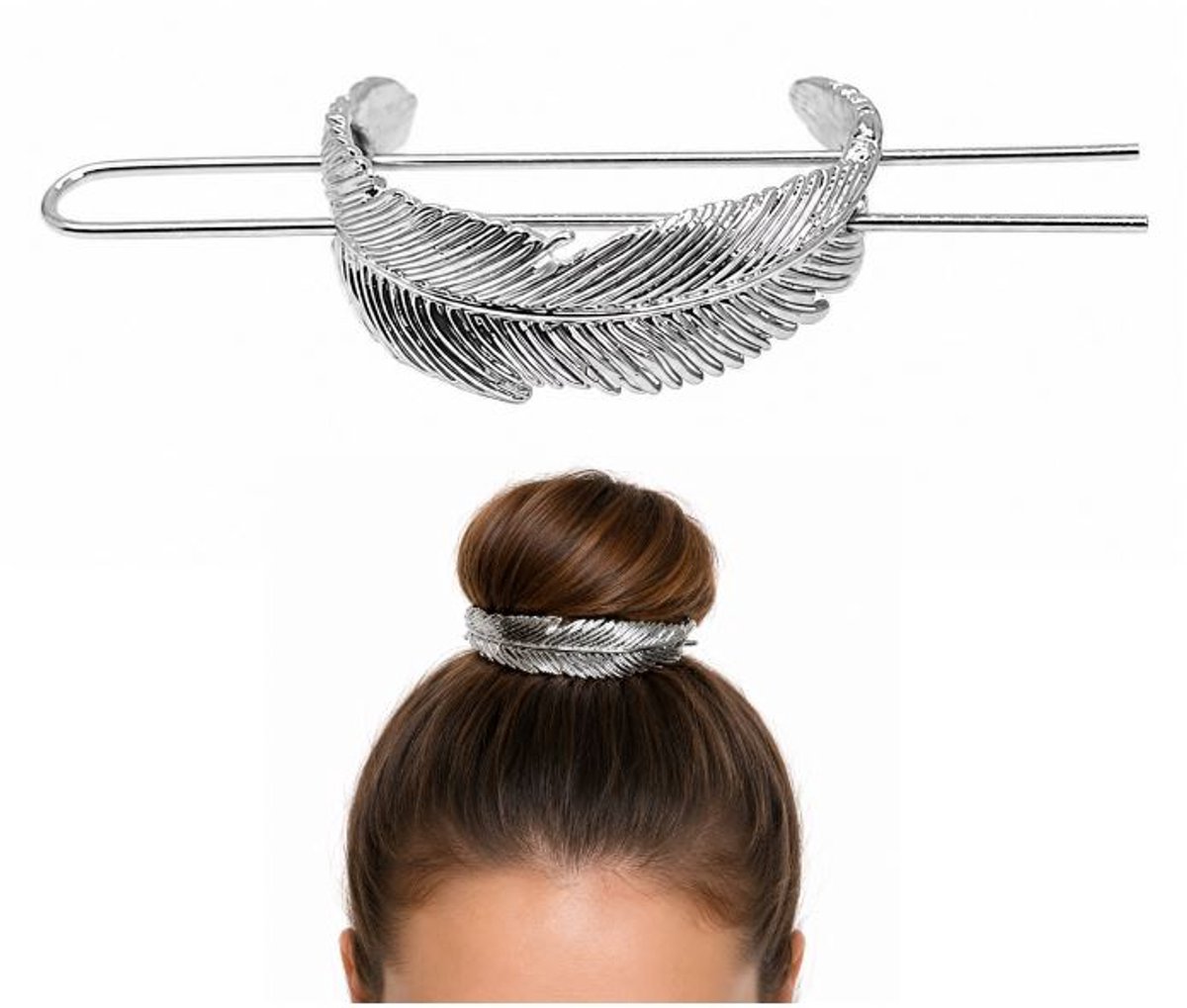 Haarclip - Haarklem - Scrunchie - zilverkleurig veer - 1 stuks