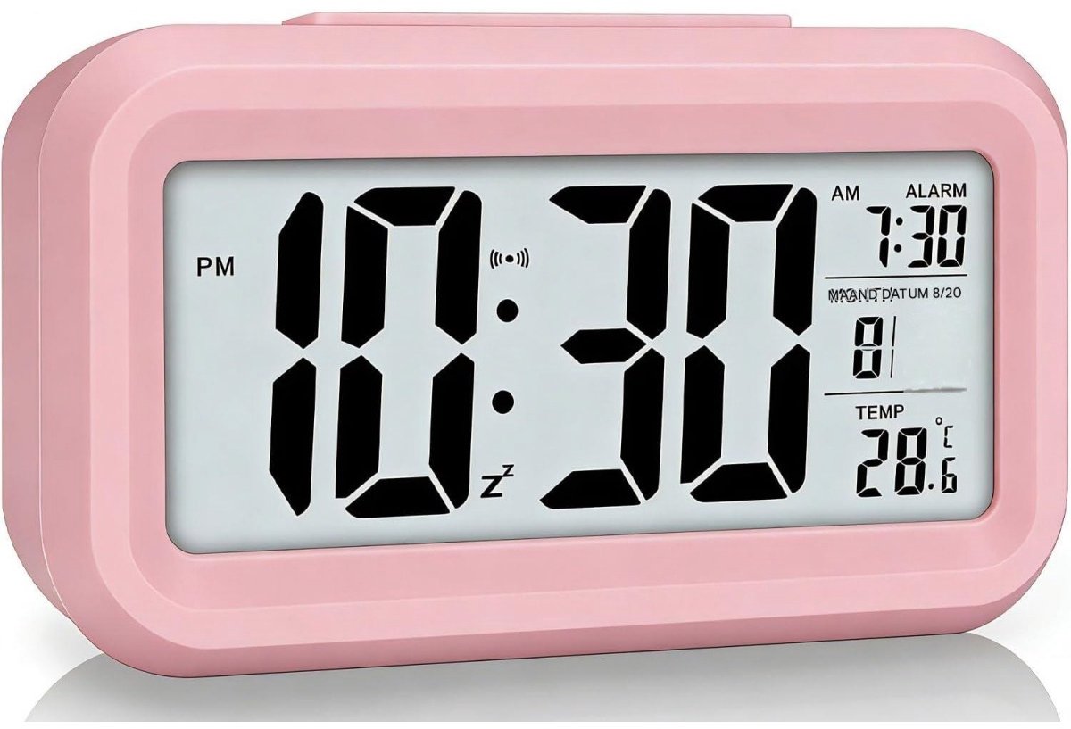 SSTRWGOOD Digitale wekker voor slaapkamer/bureau – Werkt op batterijen – Voorzien van extra luid alarm, temperatuurweergave, automatische dimfunctie en 12/24-uursweergave – Ontworpen voor diepe slapers – Inclusief sluimerfunctie – Roze