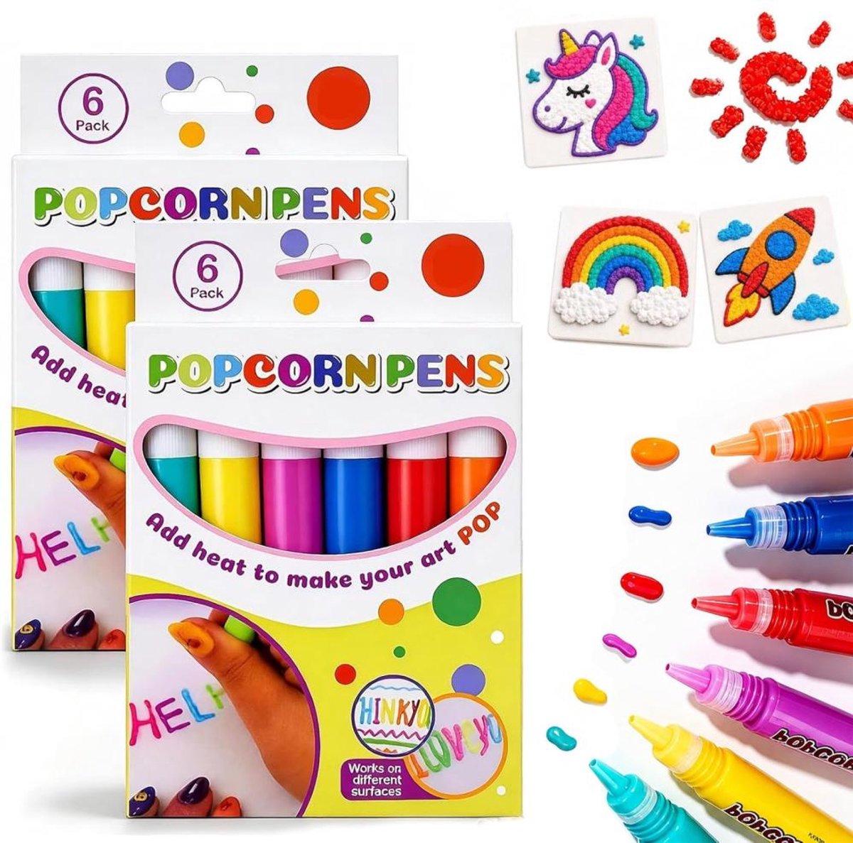 Popcornpennen - 12 Stuks - 3D Pen Starterspakket - 3D Pen Kinderen - 3D-reliëftextuur - Bubbelpen - Toverstiften - DIY uitbreidingseffect - Magische Puffy Stiften - Thermische inductie - Schilderset - Creatief Cadeau - Knutselen - 6 kleuren