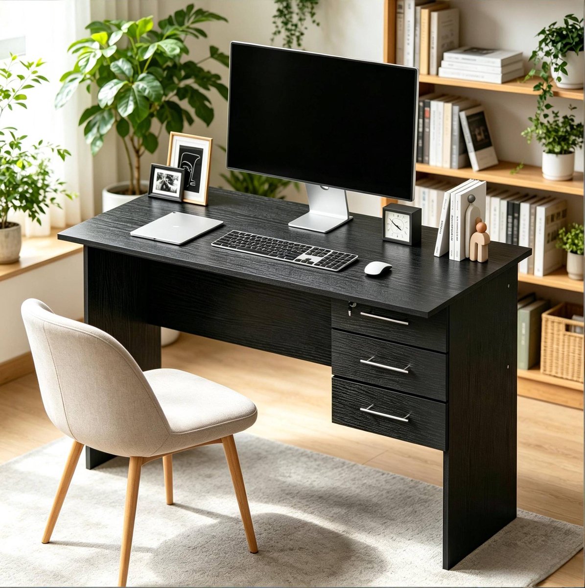 MODFU-Bureau-Houten-3-Lades-Zwart-120-X-60-X-75-Cm