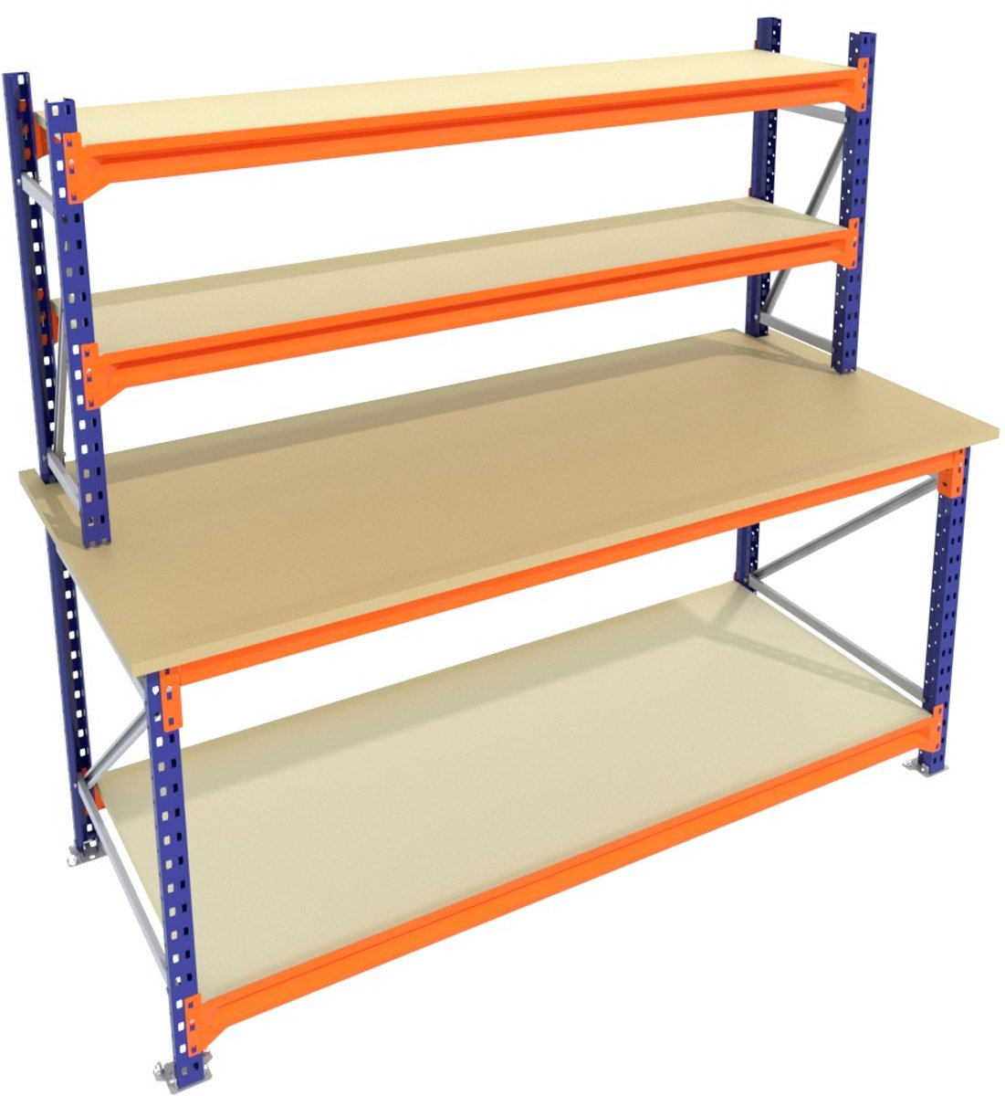 Werkbank of Inpaktafel vast Blauw 200centimeterx85centimeter - 2 niveaus (2 opbouw, multiplex)