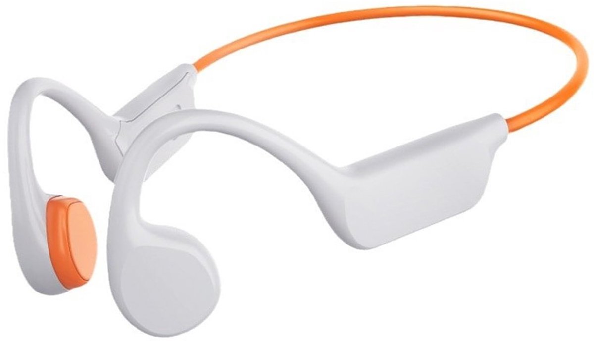 casalora - IPX8 Waterdichte Bone Conduction Kopfhörer X7s – Bluetooth 32GB MP3 – Sportieve draadloze oortelefoons voor zwemmen met microfoon – HiFi-basstereo (Wit-Oranje)