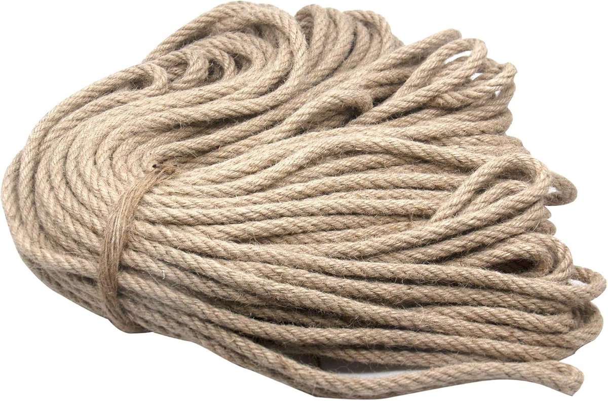 Natuurlijke henneptouw van 50 meter voor tuinieren, knutselen en dierenaccessoires - 8 mm dik, milieuvriendelijk en duurzaam