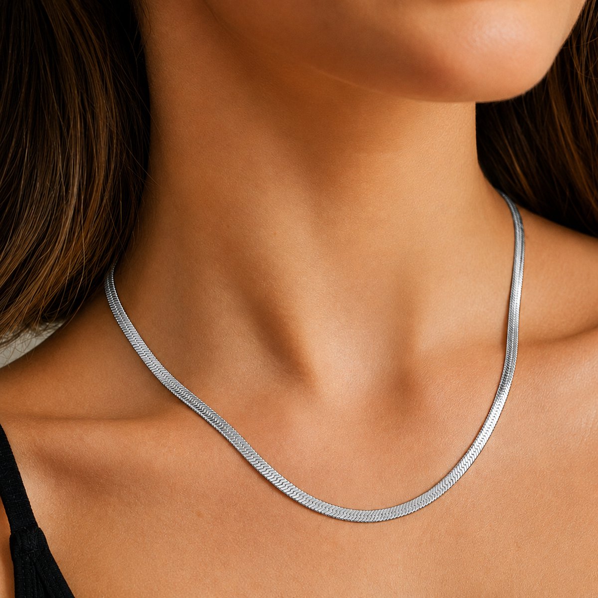 Cristaé Luxe Slangenketting Dames Zilver – RVS – Miami Snake Link Halsketting – 40 + 5 cm Verstelbaar – Tijdloos Design