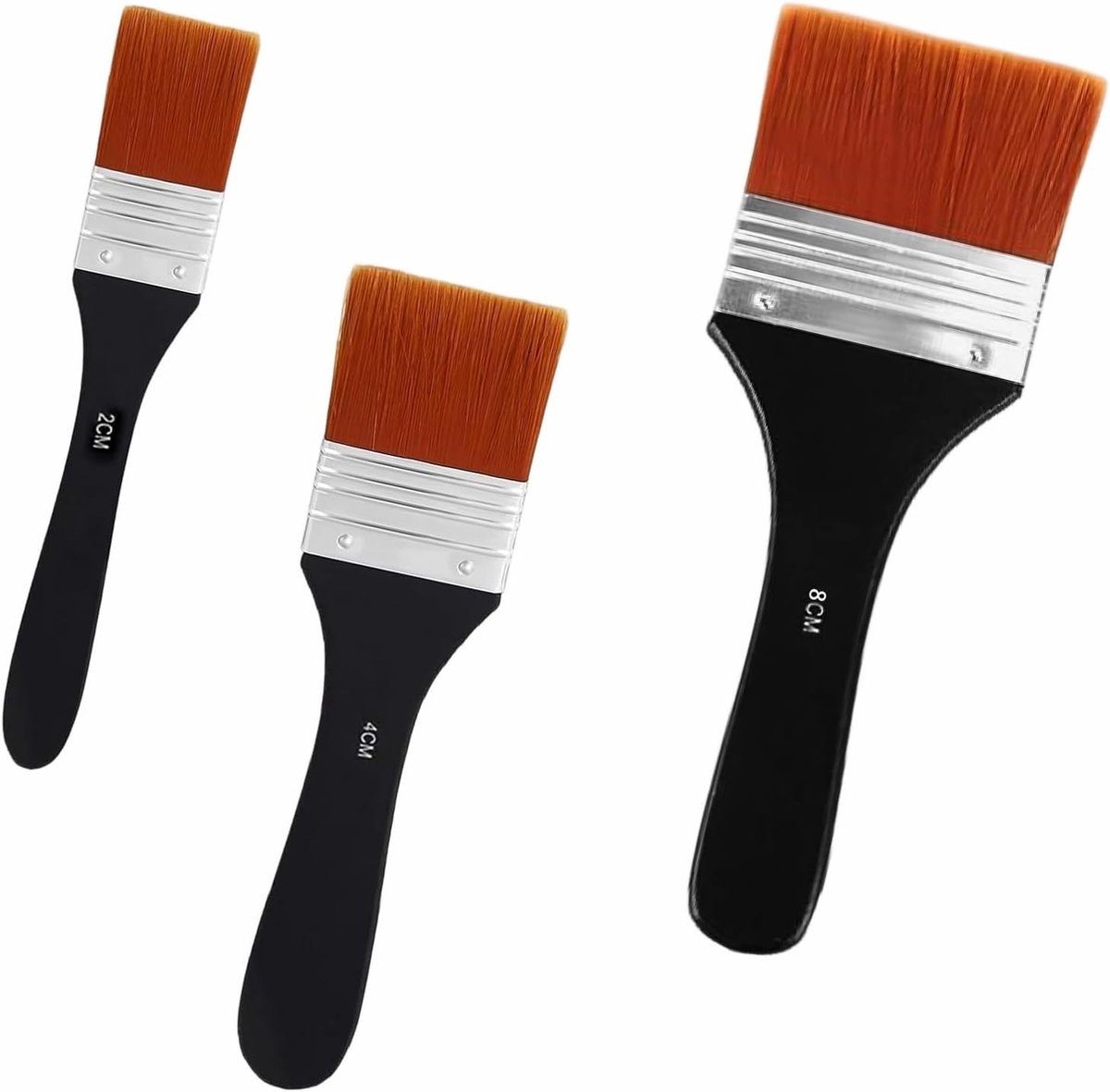 Set van 3 platte aquarel acrylkwasten met nylon borstelharen voor precisiewerk en schilderen