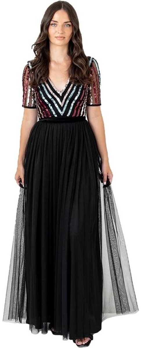 Elegante Maxi Jurk met Korte Mouw en Pailletten voor Bruidsmeisjes en Feestjes
