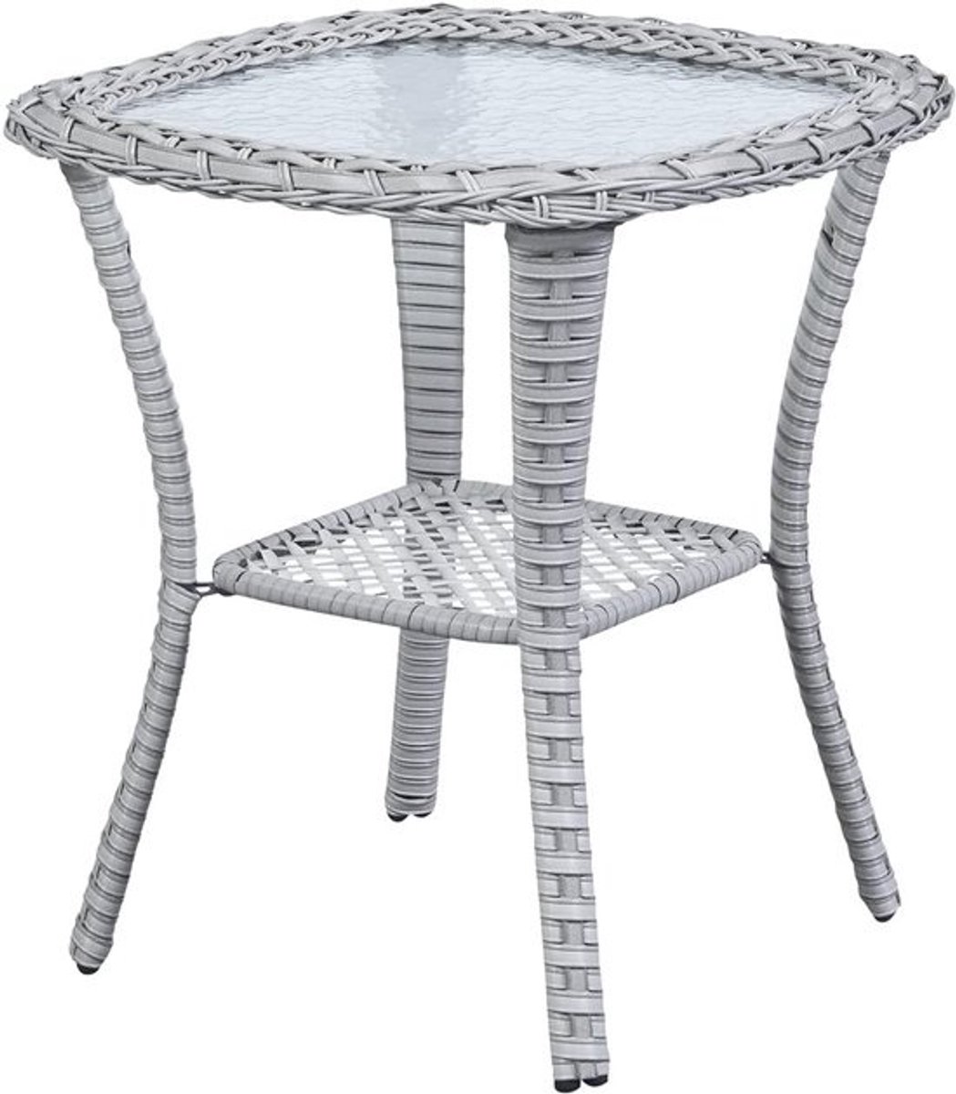 Kleine buiten bijzettafel van gehard glas - waterdichte rotan salontafel met opslag - lichtgrijs 50,8 x 50,8 x 55,9 cm