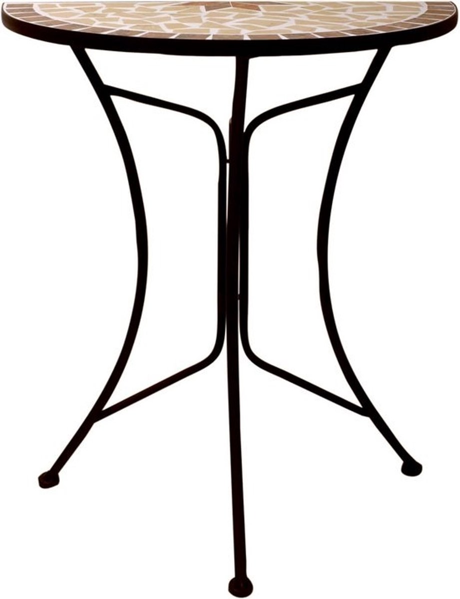 Halfronde Metalen Bijzettafel met Mozaïek Bovenblad - Decoratieve Tuin- en Balkontafel