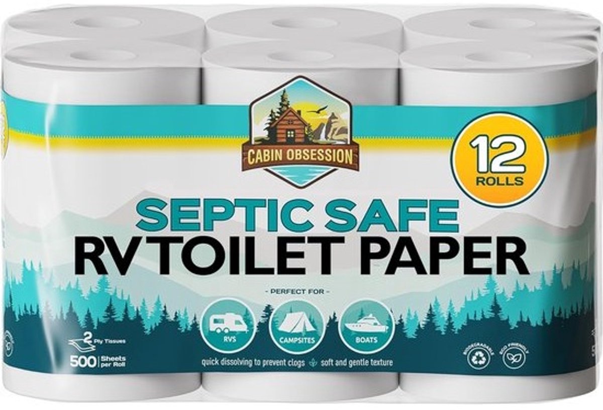 Septisch Veilig Toiletpapier - 12-Pack 2-Laags Snel Oplosbaar Toiletpapier voor Campers en Bot