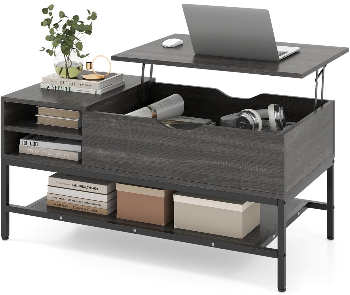 SureDeal® - Salontafel - Hoogte Verstelbaar Tafelblad - Verborgen Opbergruimte Grijs - 99,5x49,5x47,5 cm - Grijs