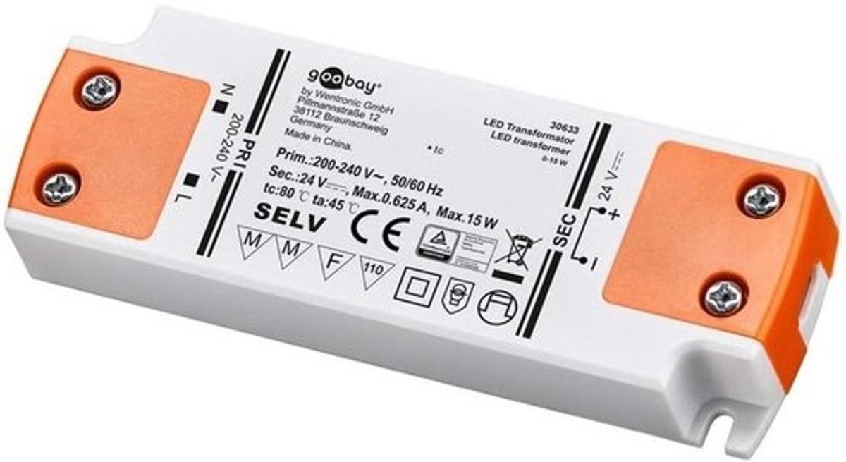 LED transformator 230V naar 24V - 15W zonder flikkering
