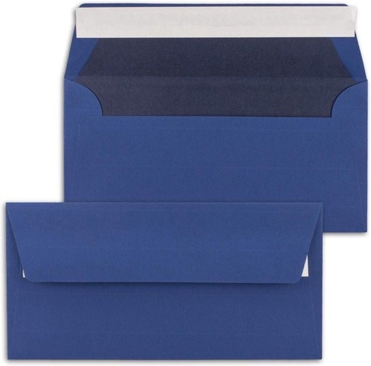 Enveloppen DIN lang 11 x 22 cm geribbeld donkerblauw - gevoerd blauw zijdepapier 110 g/m² - zelfklevend, set van 50