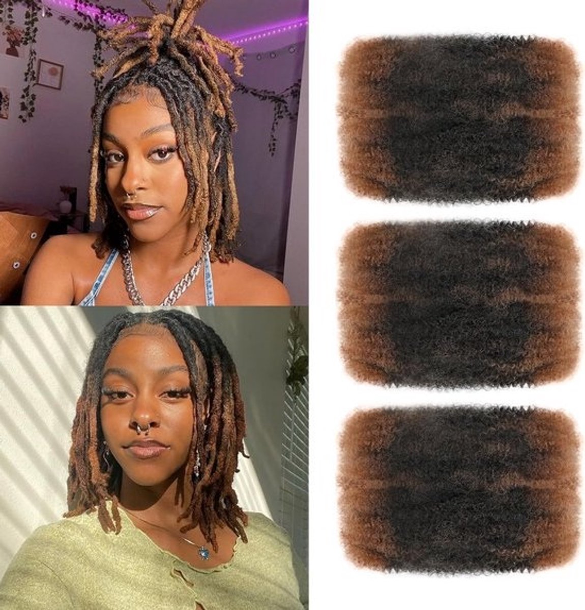 Afro Kinky Curly Bulk Hair voor Mini Twists en Dreadlocks - 8 Inch (Pack van 3)