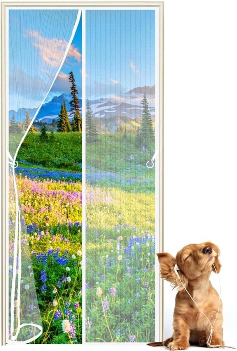 Magnetische hordeur - Insectenhor deur - Insecten buiten houden - Automatisch sluitend - 115 x 210 cm - Wit
