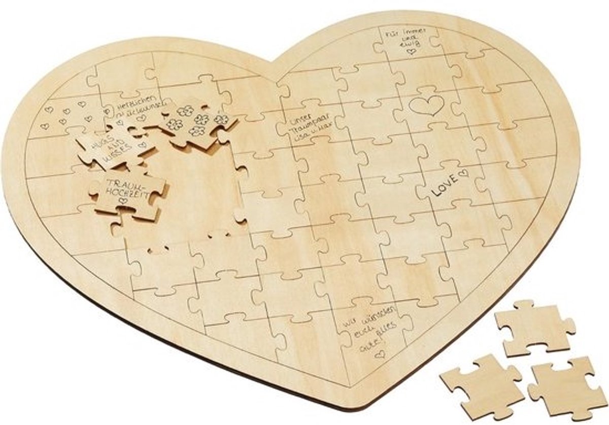 Origineel Puzzel Gastenboek Hart van Hout voor Bruiloft en Feest