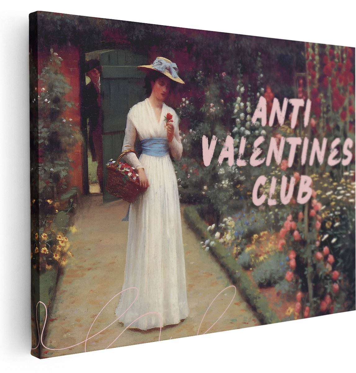 Artaza Canvas Schilderij Vrouw Met Roos - 160x120 cm - Groot - Wanddecoratie Bloementuin - Muurdecoratie Vintage - Kamer Accessoires