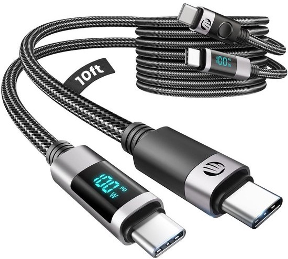 2x USB-C Kabel 100W PD Snel Opladen met LED Display - 3 Meter